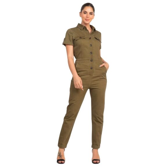Haute Monde Pants - Haute Monde Anthro Denim Olive Green Utility Coveralls Jumpsuit Size Large